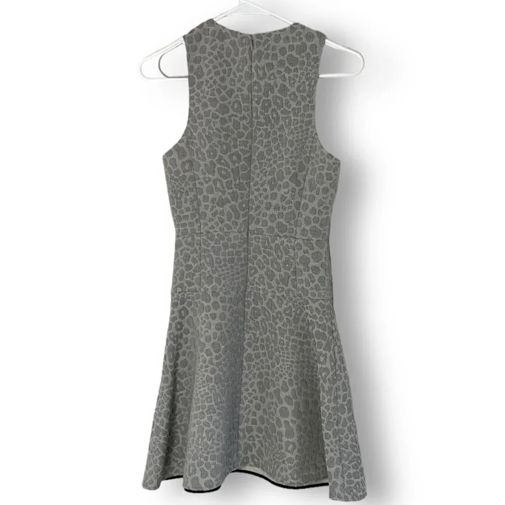 Tibi Animal Print Jacquard Mini Dress, Silver Rime Gray, Sleeveless, Sz 0 NWOT